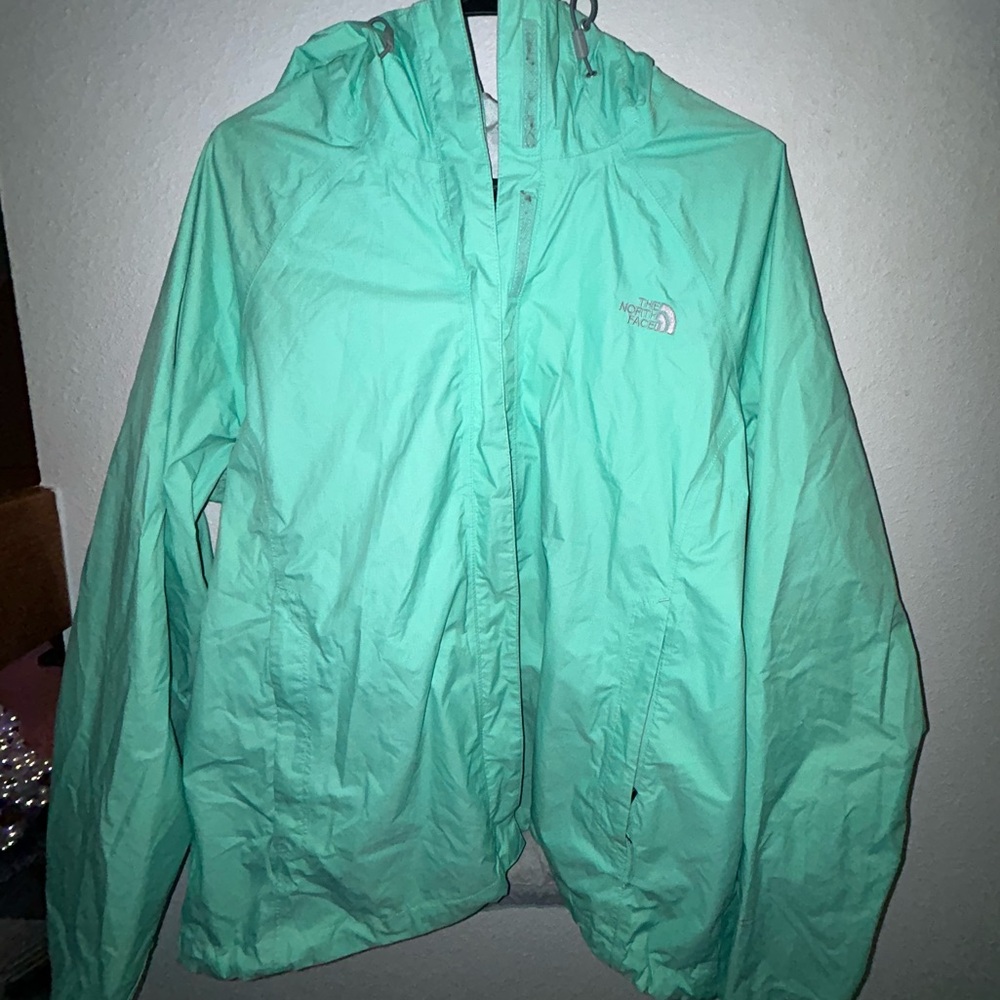 The North Face Light Green Hooded Rain Jacket